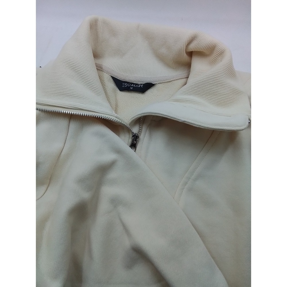 Escalier Womens Cream Quarter Zip Pullover Sweatshirt Kangaroo‎ Pocket Size M
